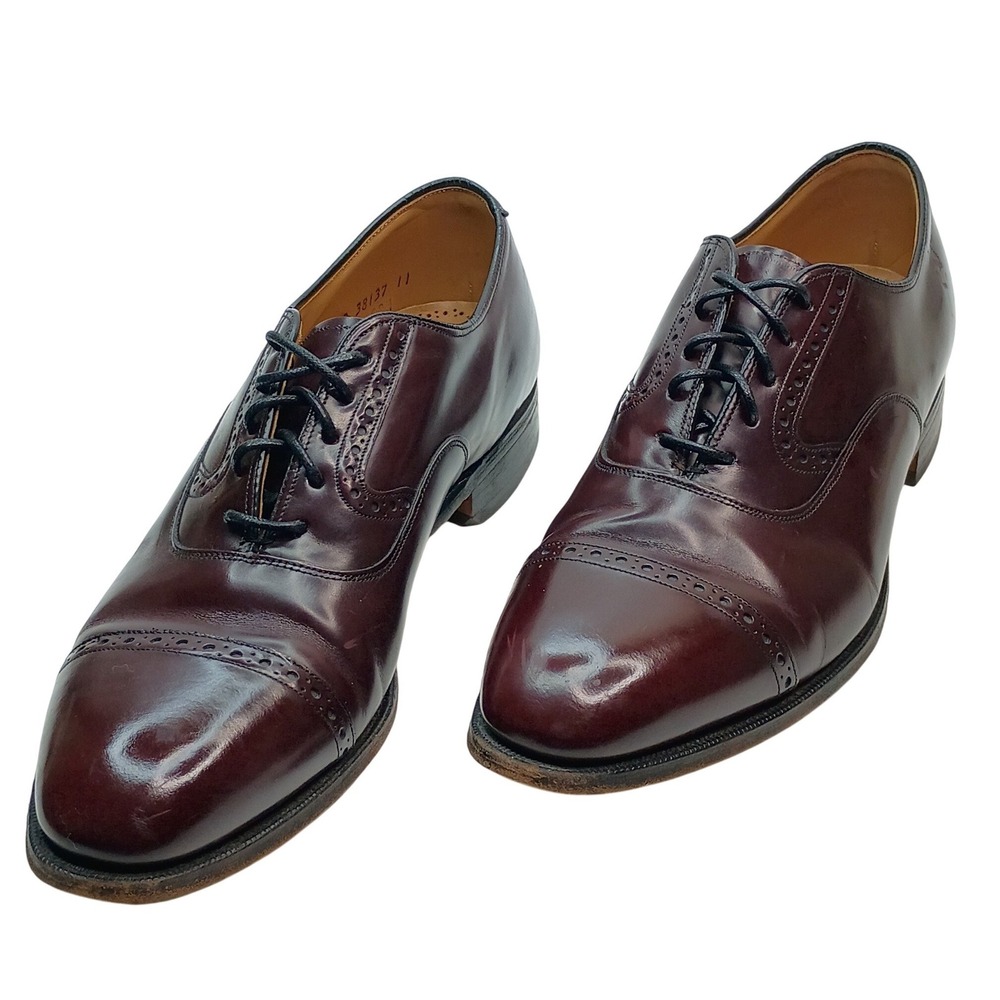 Johnston & Murphy Heritage Mens 10.5‎ D Burgundy Leather Cap Toe Oxford 15-1165